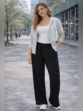 Ellen Tracy Black Wide Leg Pants Size M | Flowy High Waist Lounge Chic